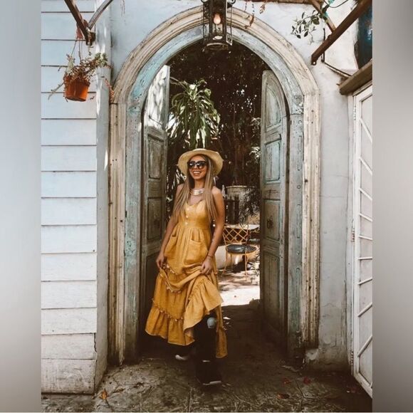 TALULAH La Maison Dress Cotton Midi White Polka Dots  Yellow Size XS - Picture 12 of 14